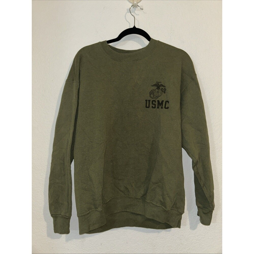 USMC Enlisted Logo Green Crew Neck Pullover Sweatshirt L